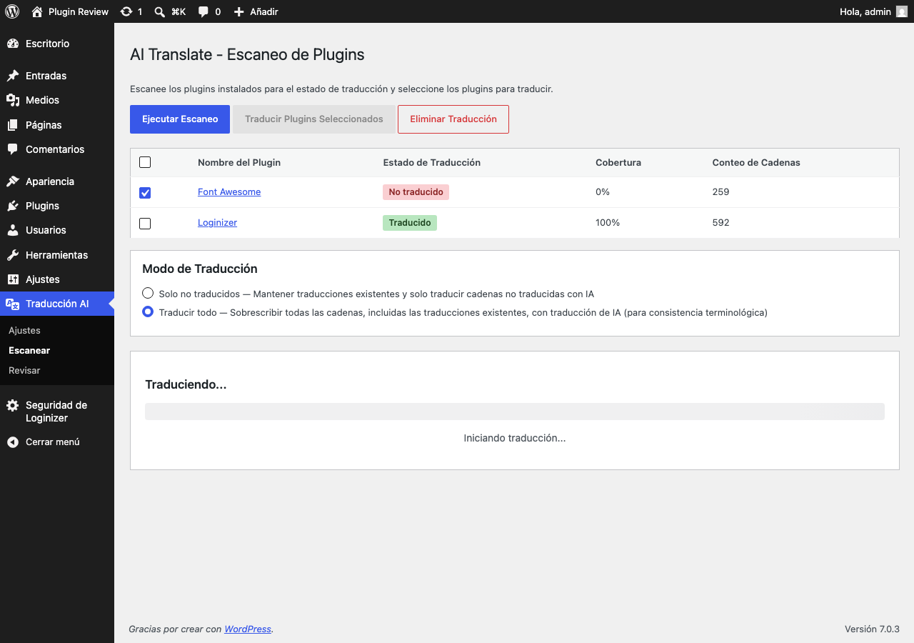 Traducción en progreso con actualizaciones en tiempo real