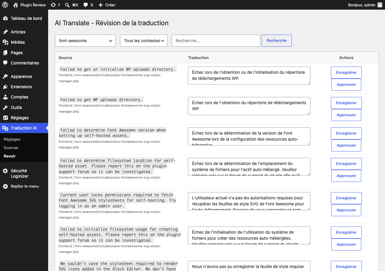 Interface de révision et de modification des traductions