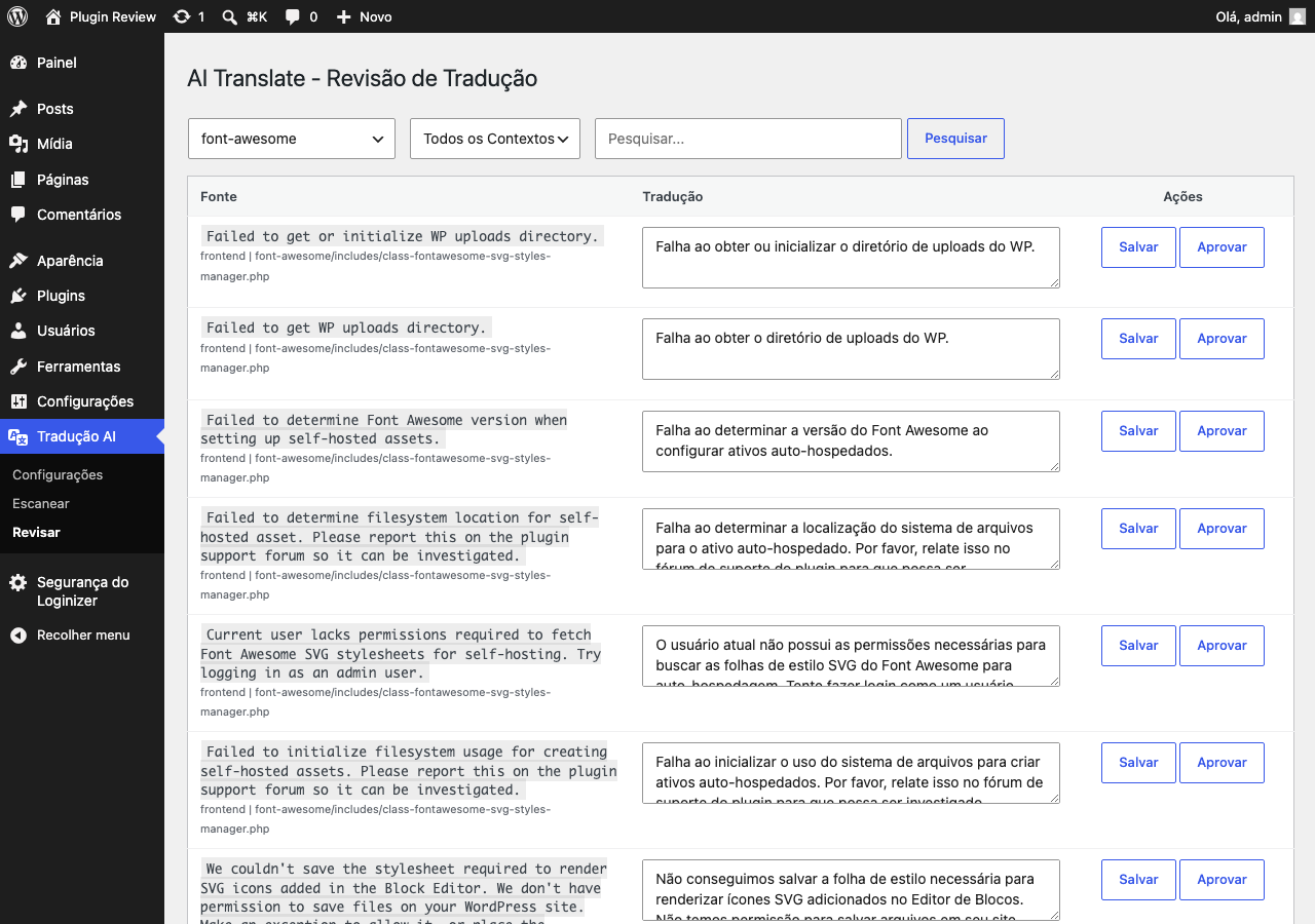 Interface de revisão e edição de traduções