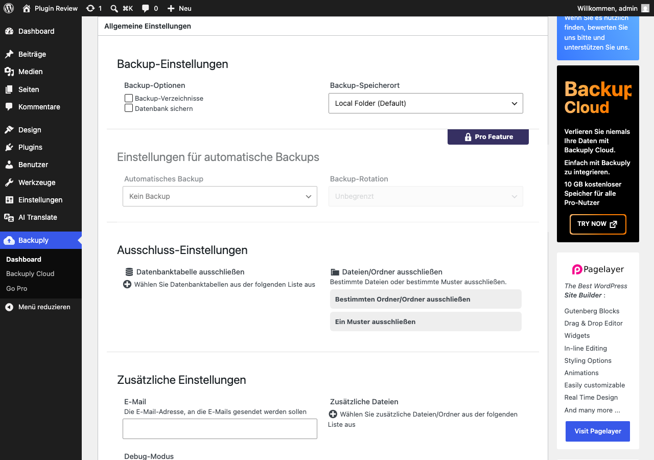 Backuply – Backup, Restore, Migrate and Clone admin after translation
