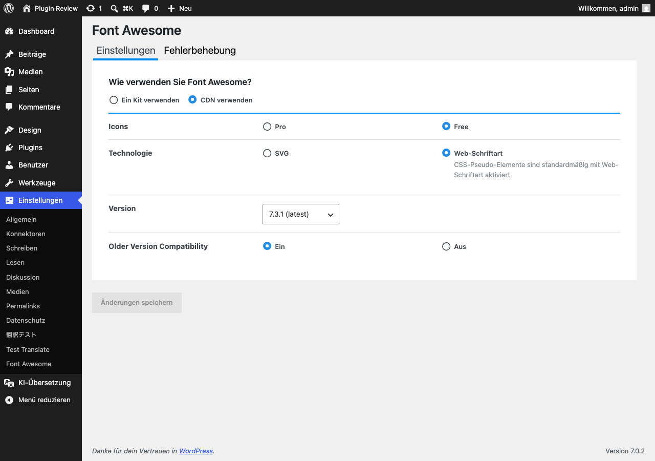 Font Awesome admin after translation