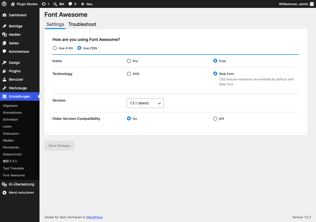 Font Awesome admin before translation