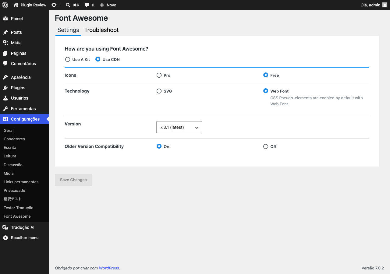 Font Awesome admin before translation