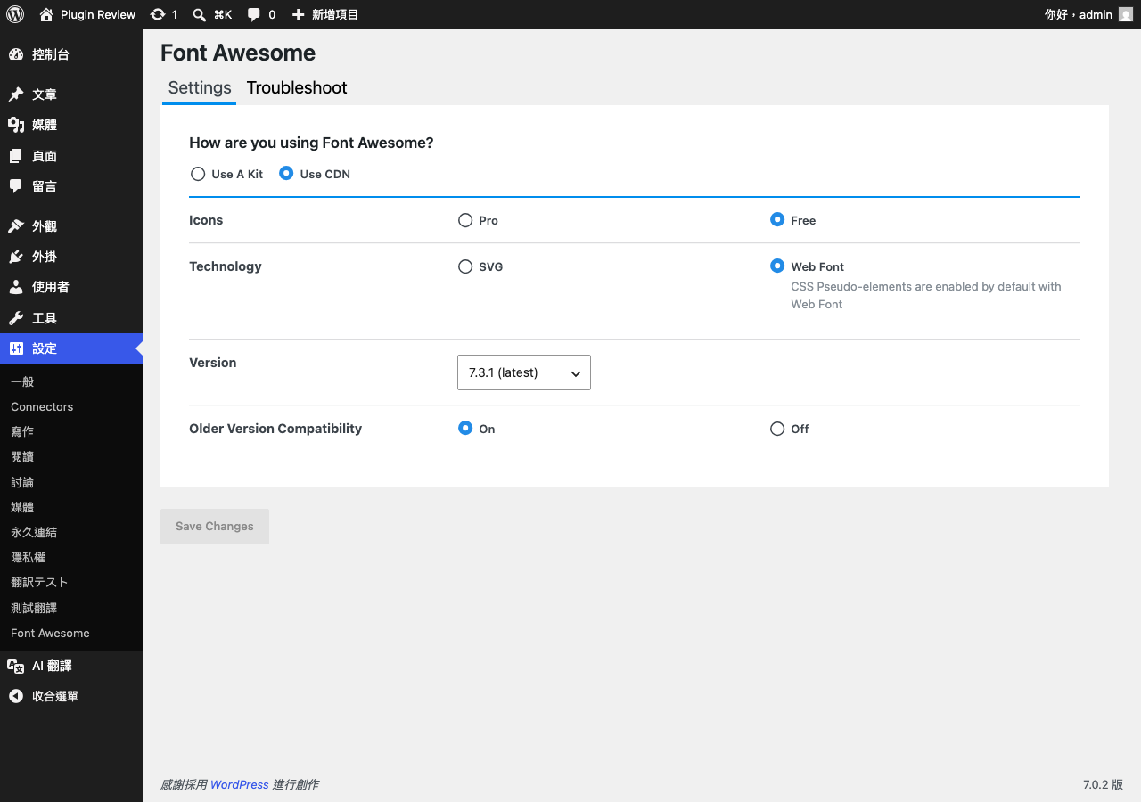 Font Awesome admin before translation