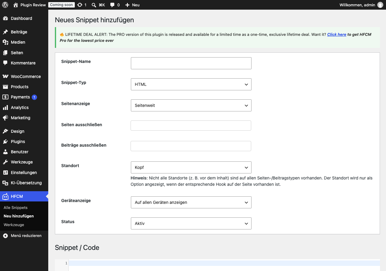 Header Footer Code Manager admin after translation