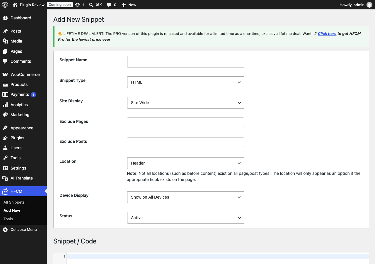 Header Footer Code Manager admin before translation