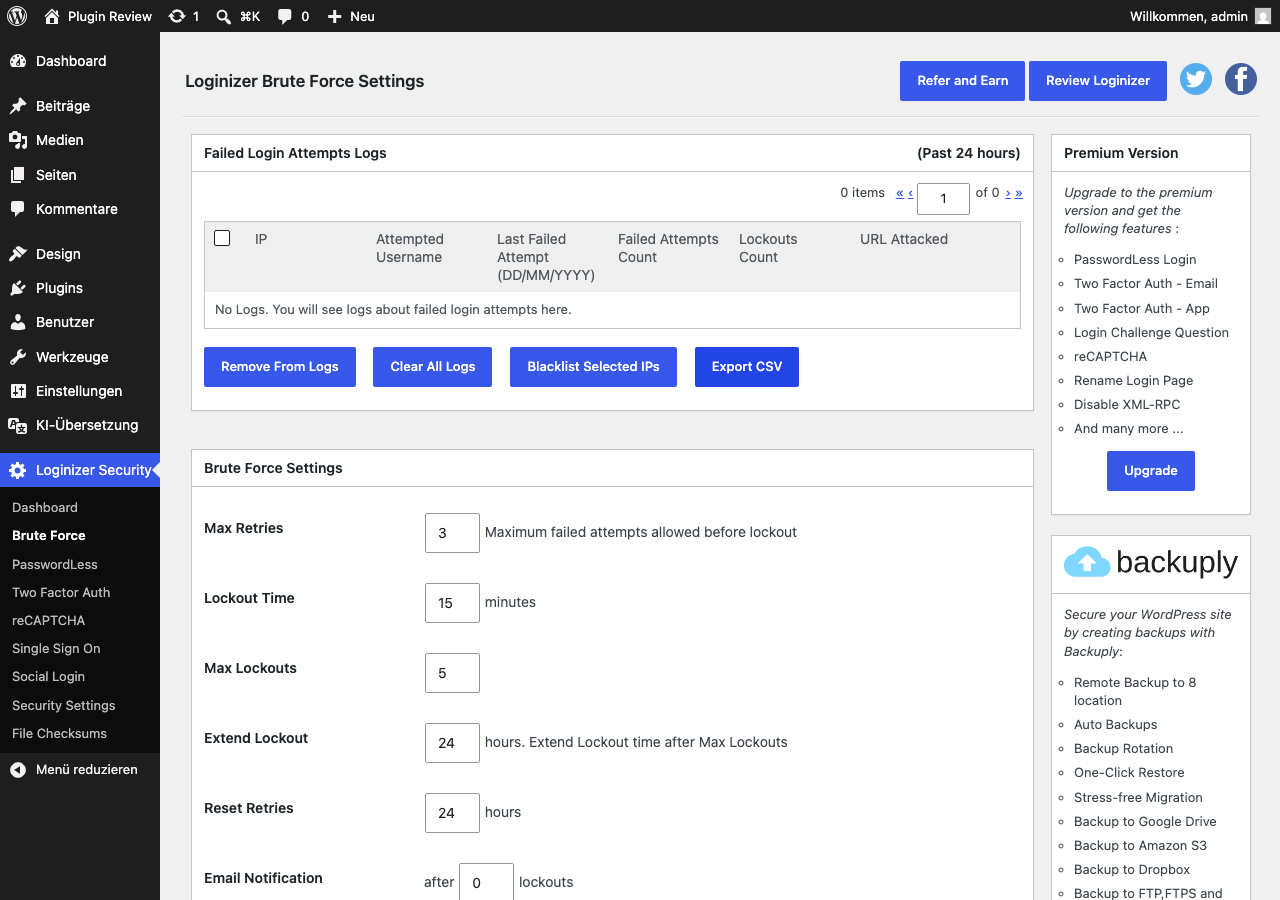 Loginizer admin before translation
