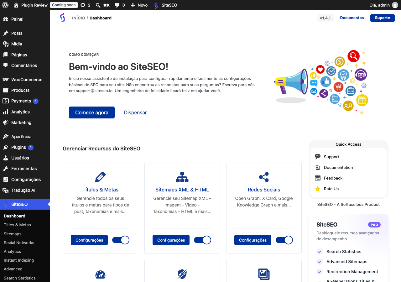 SiteSEO – SEO Simplified admin after translation