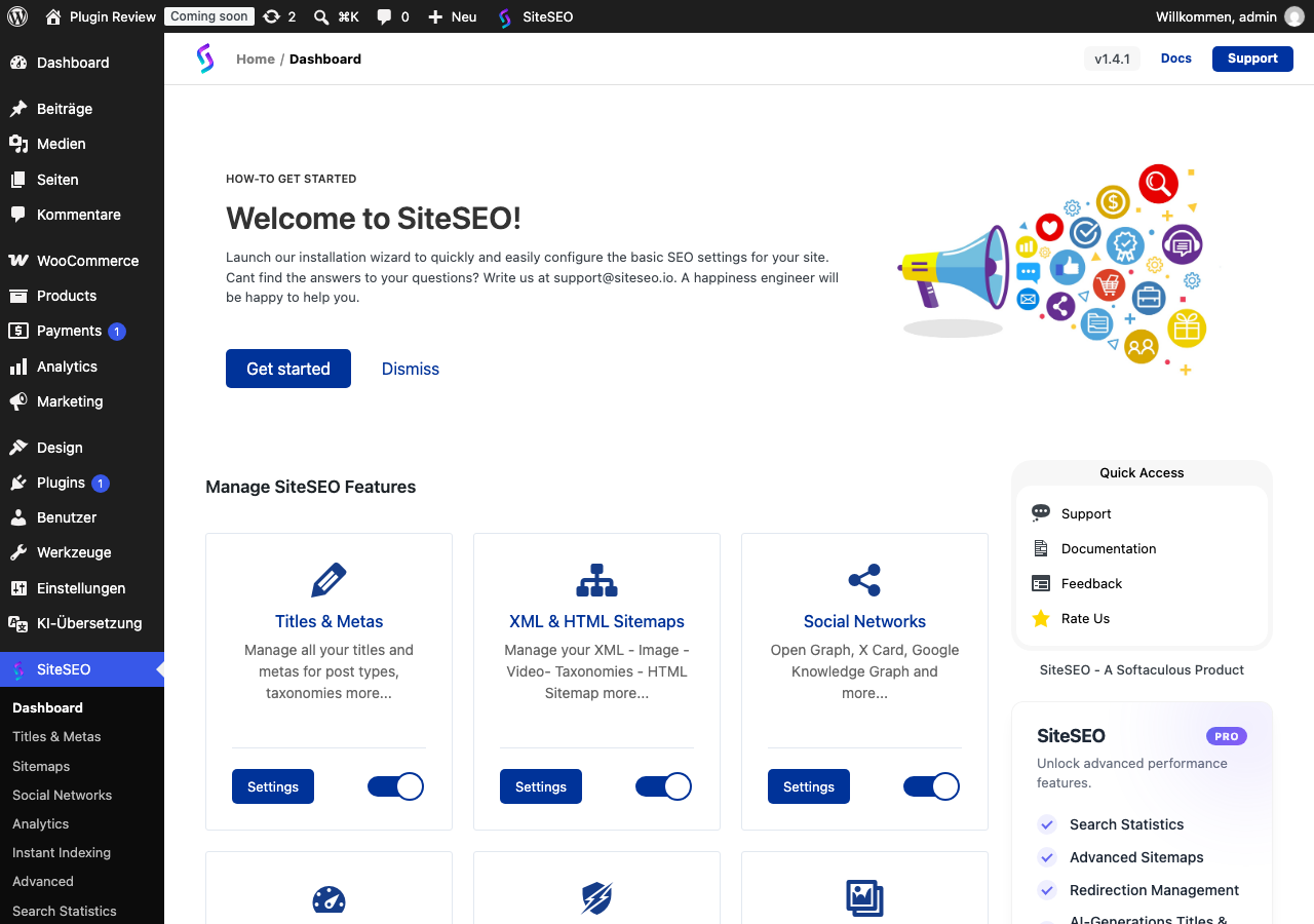 SiteSEO – SEO Simplified admin before translation