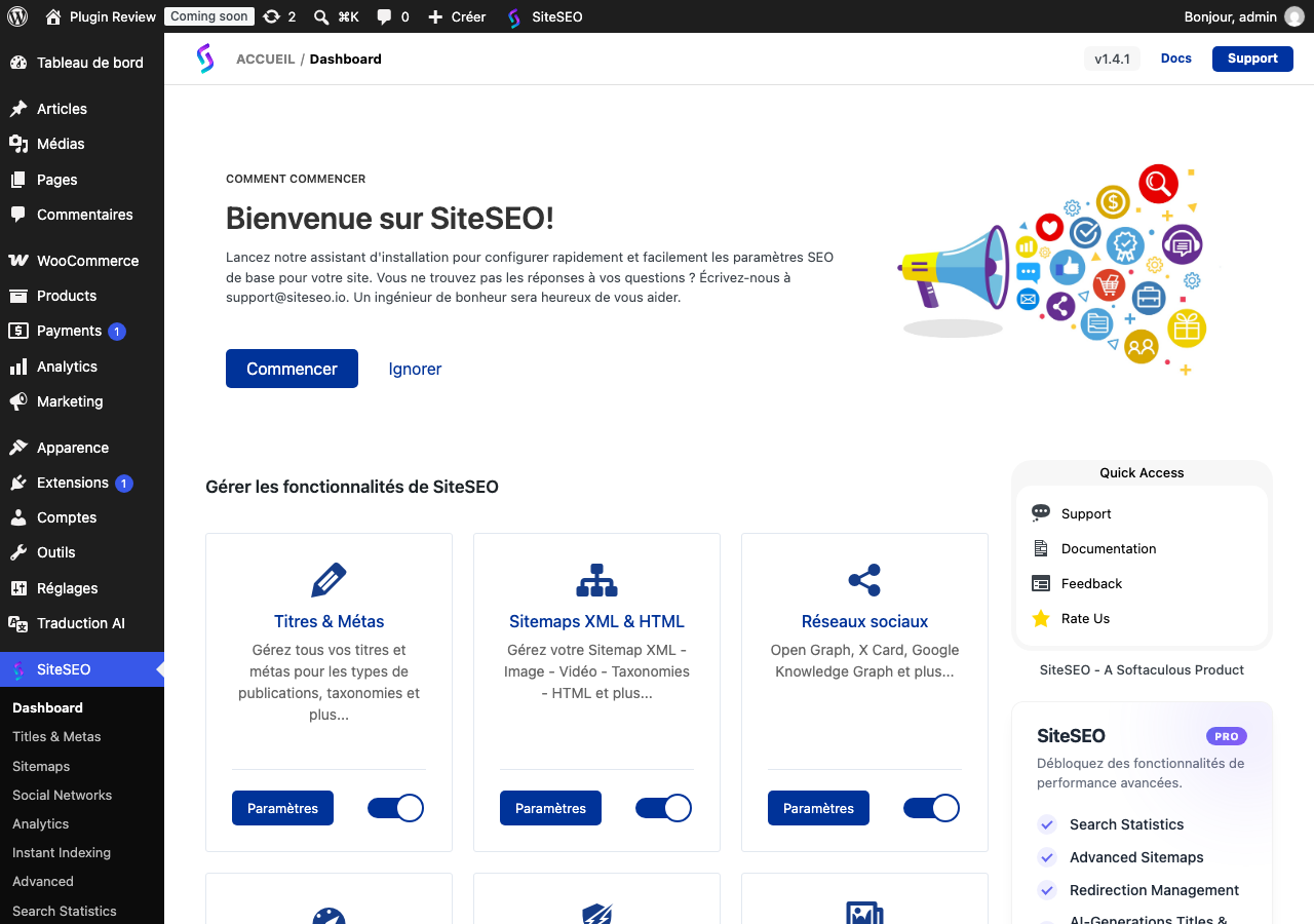 SiteSEO – SEO Simplified admin after translation