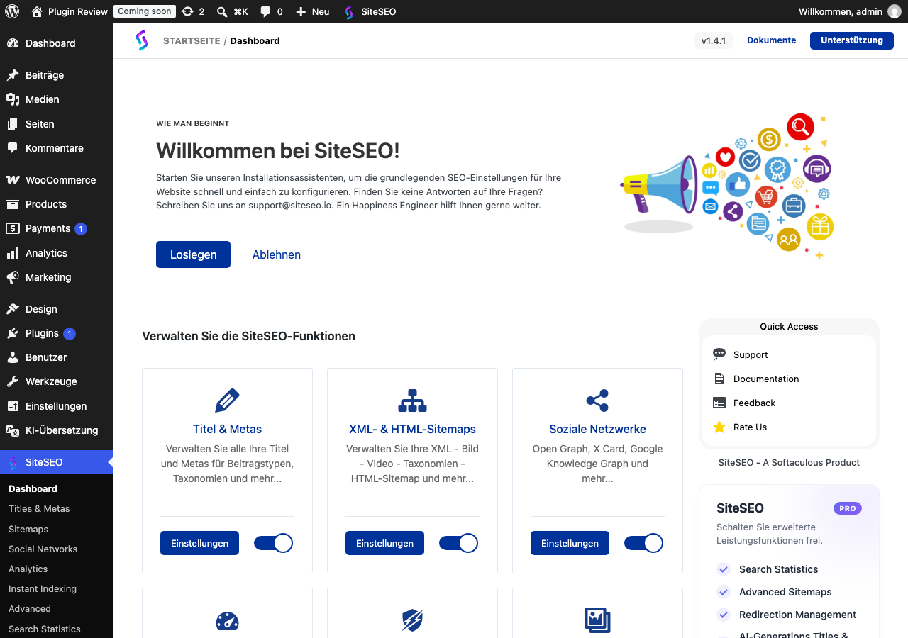SiteSEO – SEO Simplified admin after translation