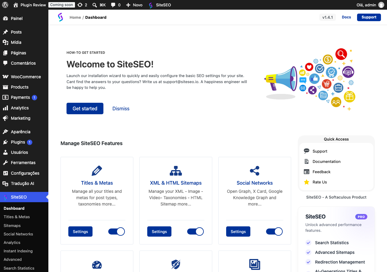 SiteSEO – SEO Simplified admin before translation