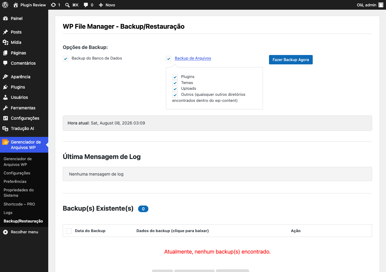 File Manager admin after translation (menu2)
