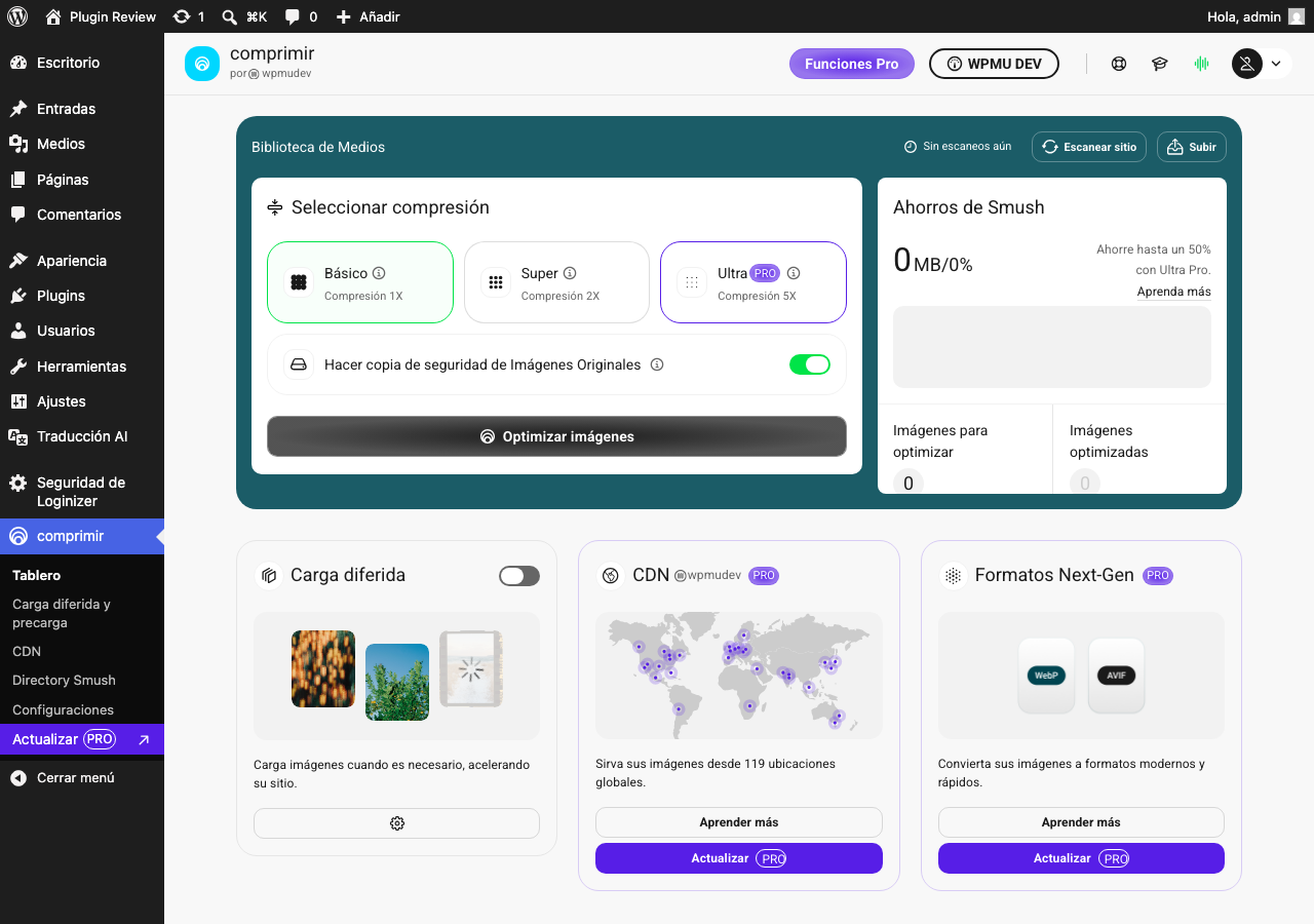 Smush – Image Optimization, Compression, Lazy Load, WebP & CDN admin after translation