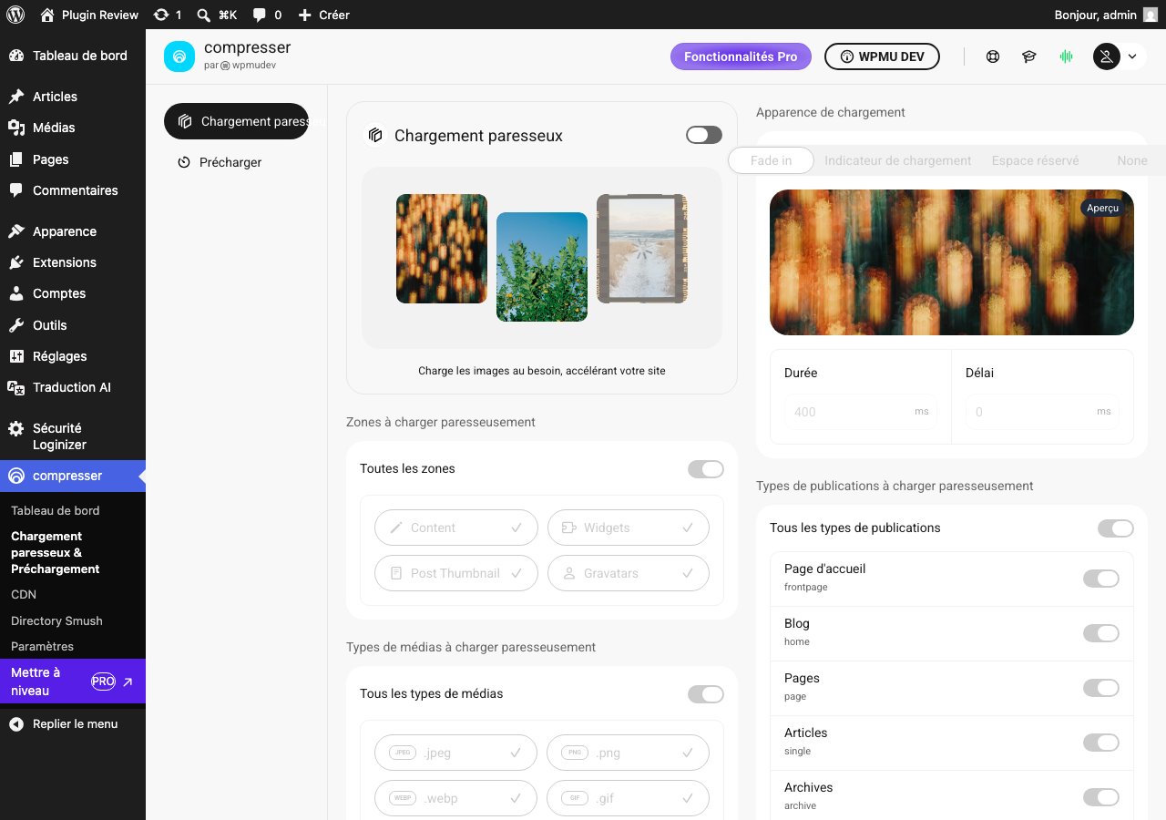 Smush – Image Optimization, Compression, Lazy Load, WebP & CDN admin after translation (menu2)