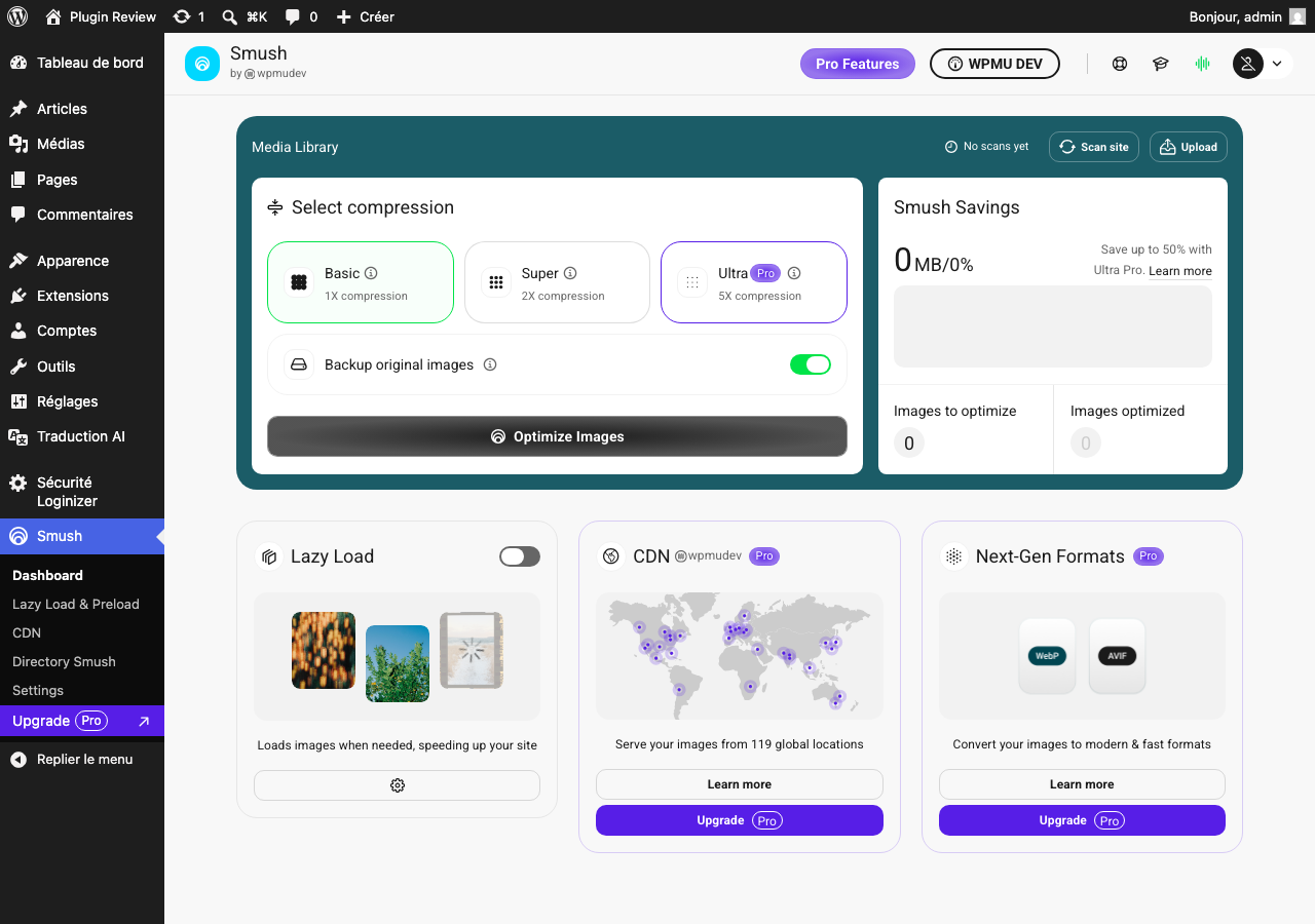 Smush – Image Optimization, Compression, Lazy Load, WebP & CDN admin before translation