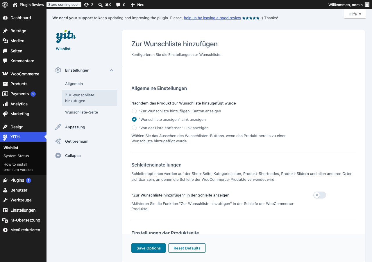 YITH WooCommerce Wishlist admin after translation (menu2)