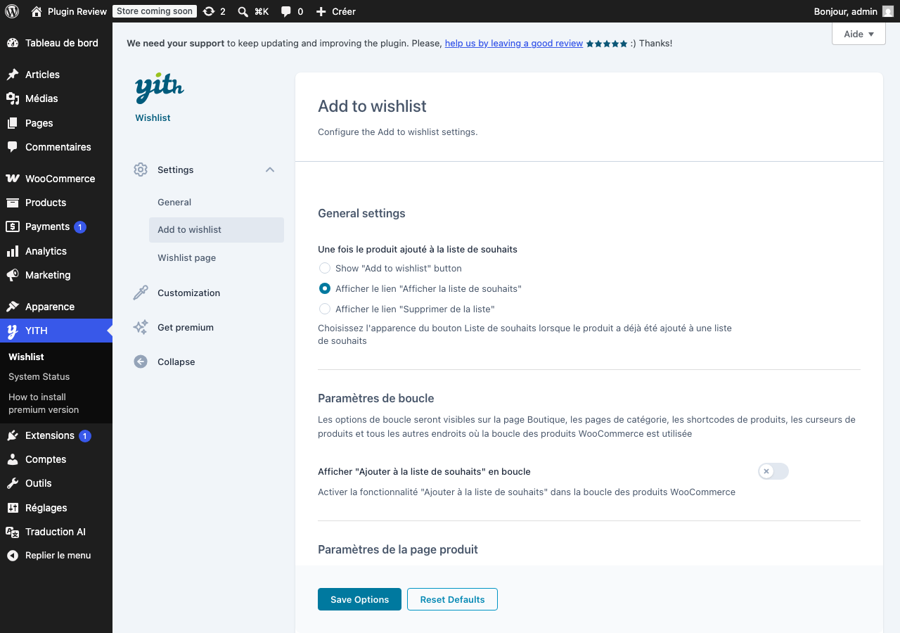 YITH WooCommerce Wishlist admin before translation (before-menu2)